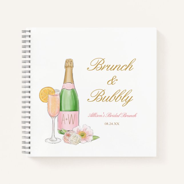 Bubbly Champagne Bridal Brunch Gäestbook Notizbuch (Vorderseite)