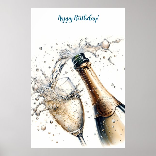 Bubbly champagne Happy Birthday Poster (Vorne)