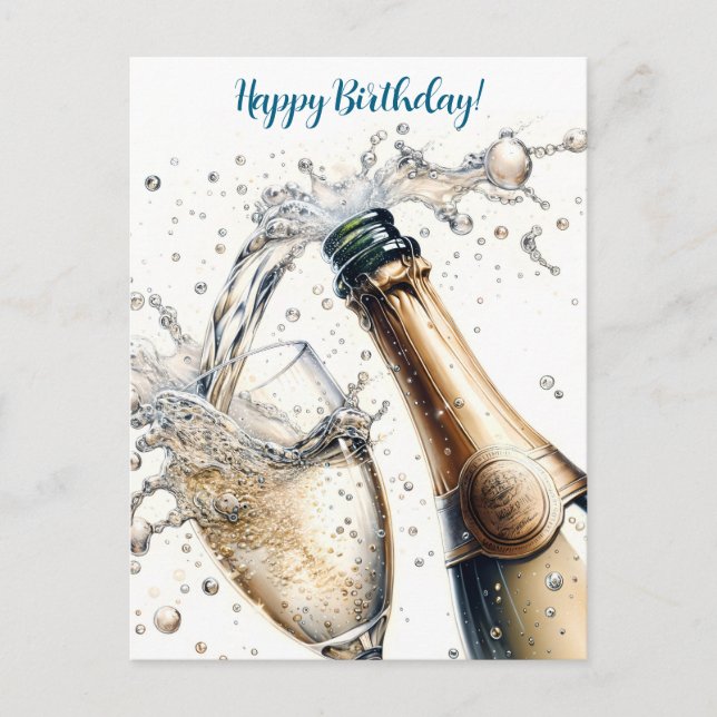 Bubbly champagne Happy Birthday Postkarte (Vorderseite)