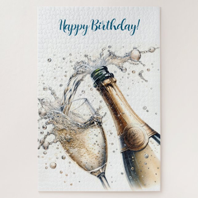 Bubbly champagne Happy Birthday Puzzle (Vertikal)