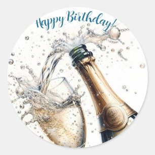Bubbly champagne Happy Birthday Runder Aufkleber