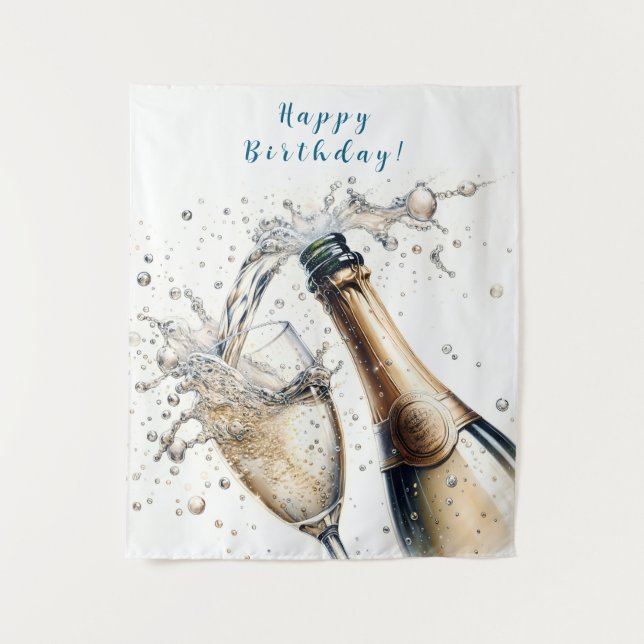 Bubbly champagne Happy Birthday Wandteppich (Vorderseite)