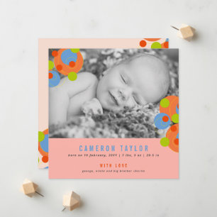 Bubbly Circles Baby Girl Foto Geburtsankündigung Ankündigung
