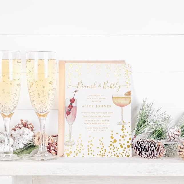 Bubbly Cocktails Gold Glitzer Bridal Brunch Folieneinladung (Von Creator hochgeladen)