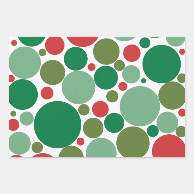 Bubbly Mod Dots Retro Weihnachtsmuster Rot Grün Geschenkpapier Set (Vorderseite)