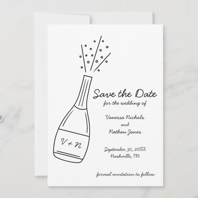 Bubbly Pelling Champagner Flasche Save the Date Einladung (Vorderseite)