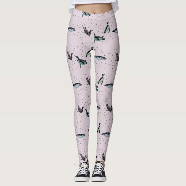 Bubbly Pinguins Leggings (Dusty Pink) (Vorderseite)