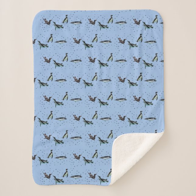 Bubbly Pinguins Sherpa Blanket (Light Blue) Sherpadecke (Vorderseite)
