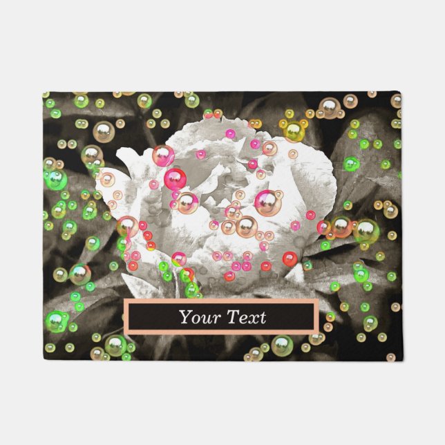 Bubbly Pink and Yellow Peonies Personalisiert Fußmatte (Vorderseite)