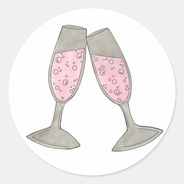 Bubbly Pink Champagne Cheers Wedding Stickers (Vorderseite)