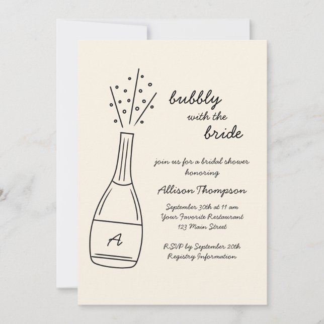 Bubbly Popping Champagne Bottle Bridal Shower Einladung (Vorderseite)