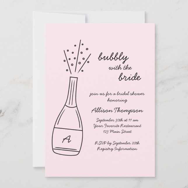 Bubbly Popping Champagne Bottle Bridal Shower Einladung (Vorderseite)