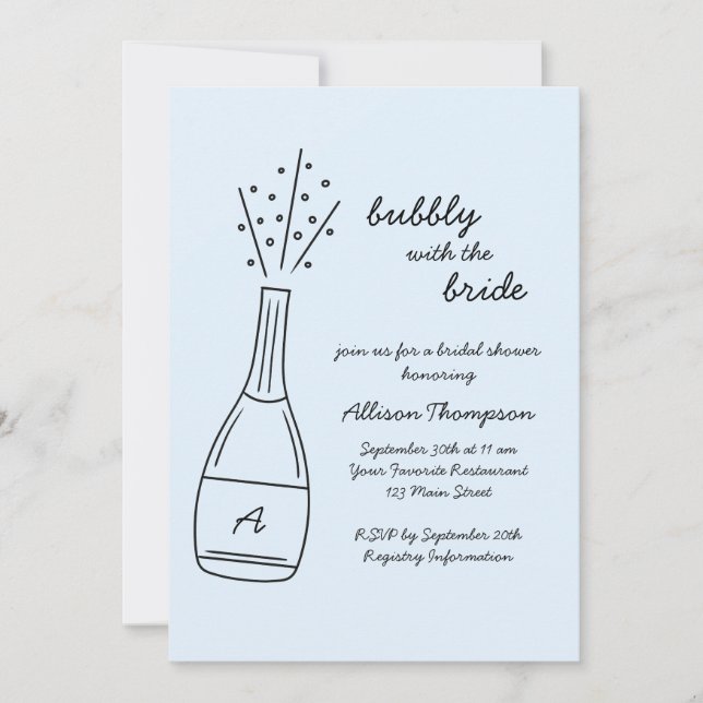 Bubbly Popping Champagne Bottle Bridal Shower Einladung (Vorderseite)