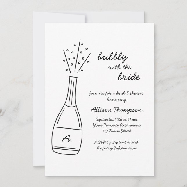 Bubbly Popping Champagne Bottle Bridal Shower Einladung (Vorderseite)