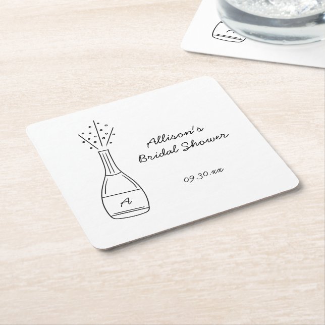 Bubbly Popping Champagne Bottle Bridal Shower Rechteckiger Pappuntersetzer (angewinkelt)