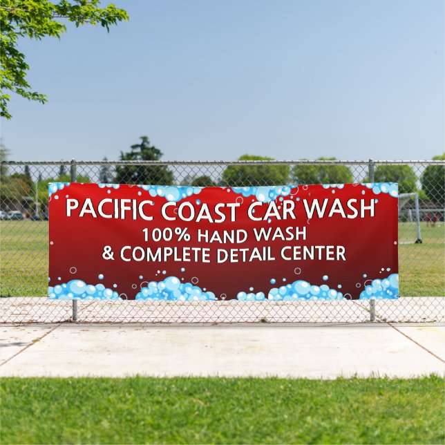 Bubbly Red Car Wash Business anpassen Banner (InSitu)