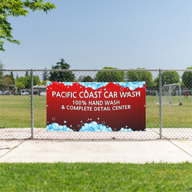 Bubbly Red Car Wash Business anpassen Banner (Insitu)