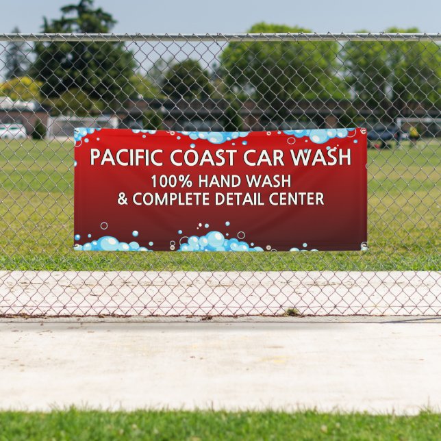 Bubbly Red Car Wash Business anpassen Banner (Insitu)