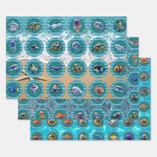 Bubbly Seetransport Paper Flat Sheet Set 3 Geschenkpapier Set