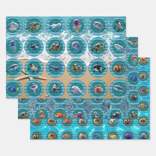 Bubbly Seetransport Paper Flat Sheet Set 3 Geschenkpapier Set (Set)