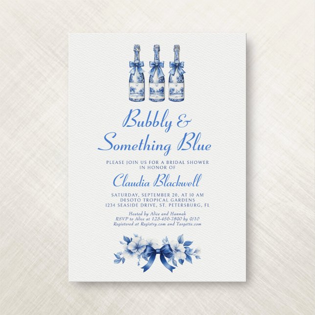 Bubbly Something Blue Chinoiserie Brautparty Einladung (Von Creator hochgeladen)