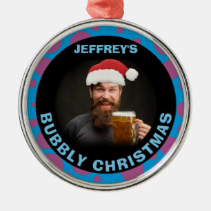 Bubbly Trippy Christmas Add Your Foto Funny Spaß Ornament Aus Metall