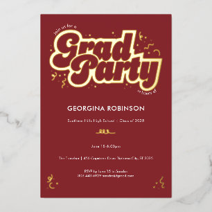Bubbly Type Foil Grad Party Einladung - Burgund