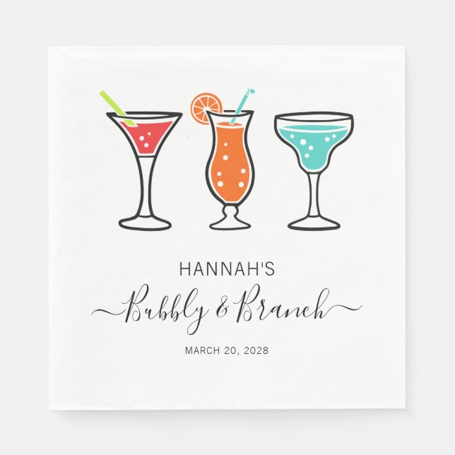 Bubbly und Brunch Script-Brautparty Serviette (Vorderseite)