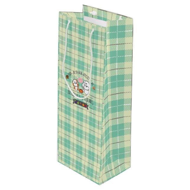 Bubbly und Friends feiern Mitte des Herbstes Geschenktüte Für Weinflaschen (Vorderseite Schrägansicht)