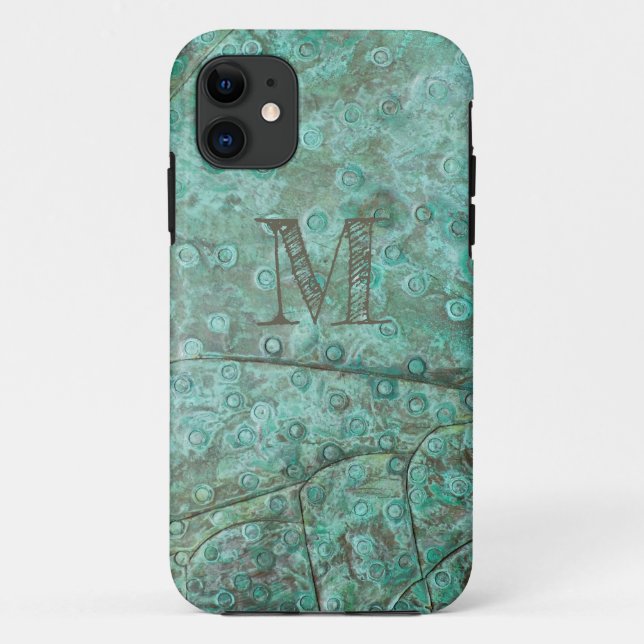 Bubbly Verdigris Bronze Custom Monogram Case-Mate iPhone Hülle (Rückseite)