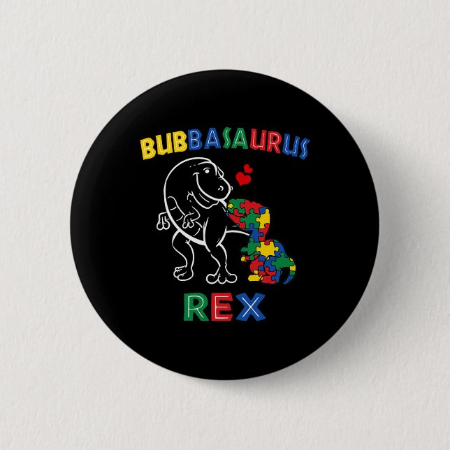 Bubbysaurus Autism Awareness Bruder Dinosaur Sibl Button (Vorderseite)