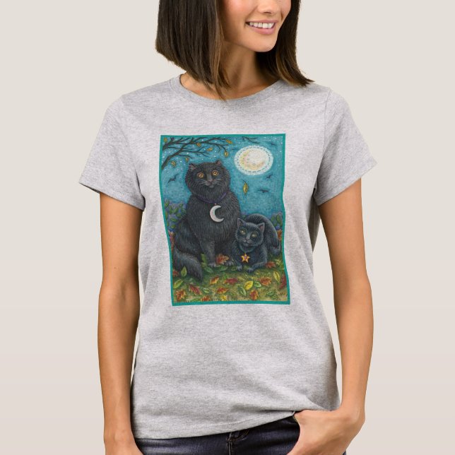 BUBO & PYEWACKET BLACK CAT HALLOWEEN T - SHIRT Gra (Vorderseite)