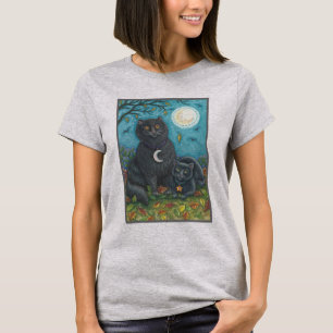 BUBO & PYEWACKET BLACK CAT HALLOWEEN T - SHIRT Gra