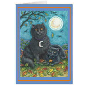 BUBO & PYEWACKET BLACK CATS, FOLK ART BLANK CARD