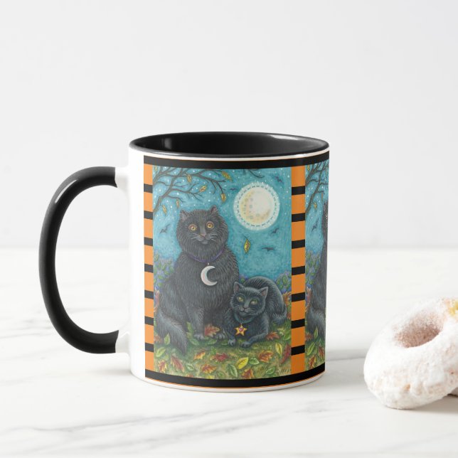 BUBO UND PYEWACKET, SCHWARZE KATZE HALLOWEEN COMBO TASSE (Mit Donut)