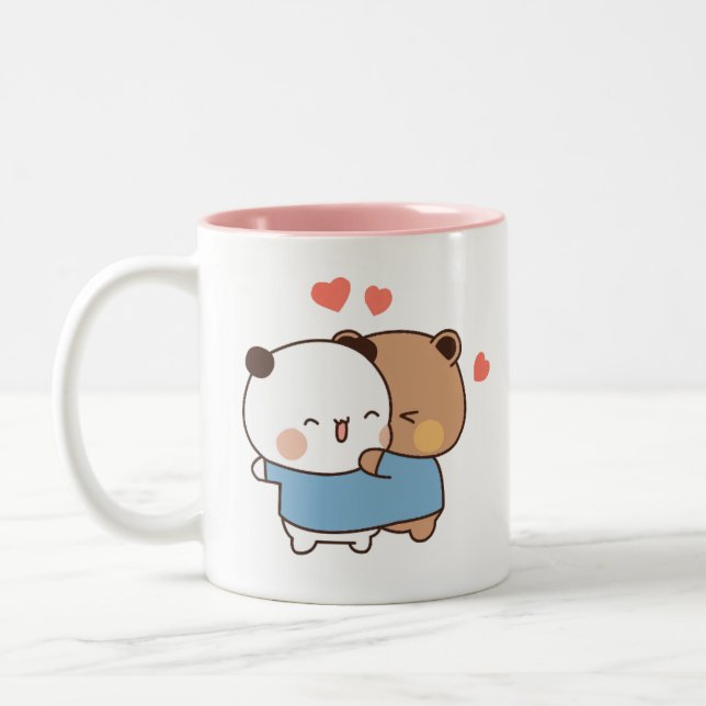 Bubu und Dudu Milk und Mocha Bears Kawaii Paar Zweifarbige Tasse (Links)
