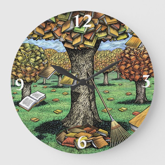 Buch-Baum-Uhr Große Wanduhr (Vorderseite)