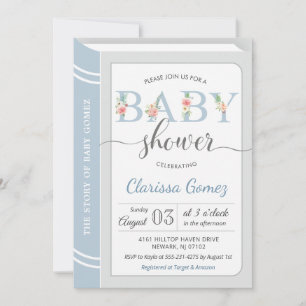 Buch Bibliothek Gebäude Baby Boy Shower Hellblau Einladung