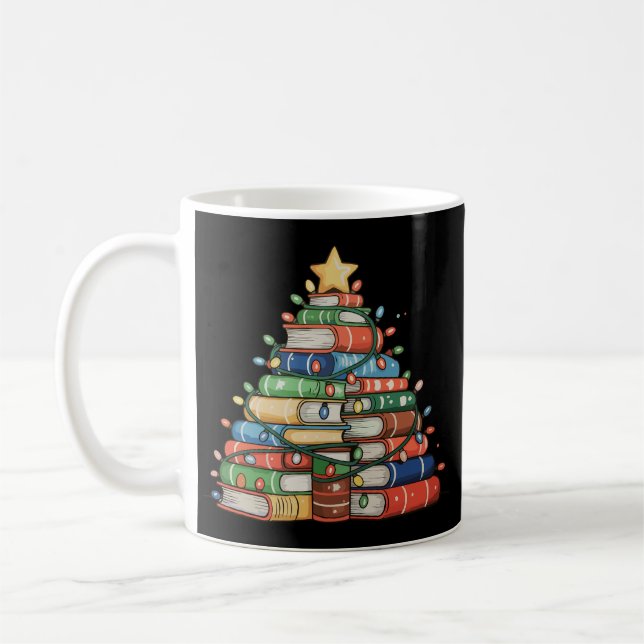 Buch Christmas Tree Lights Lehrer Librarian lesen Kaffeetasse (Links)
