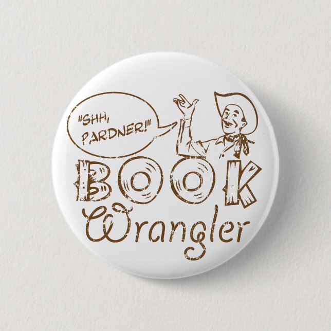 Buch Cowboy Lustiger Bibliothekar Button (Vorderseite)