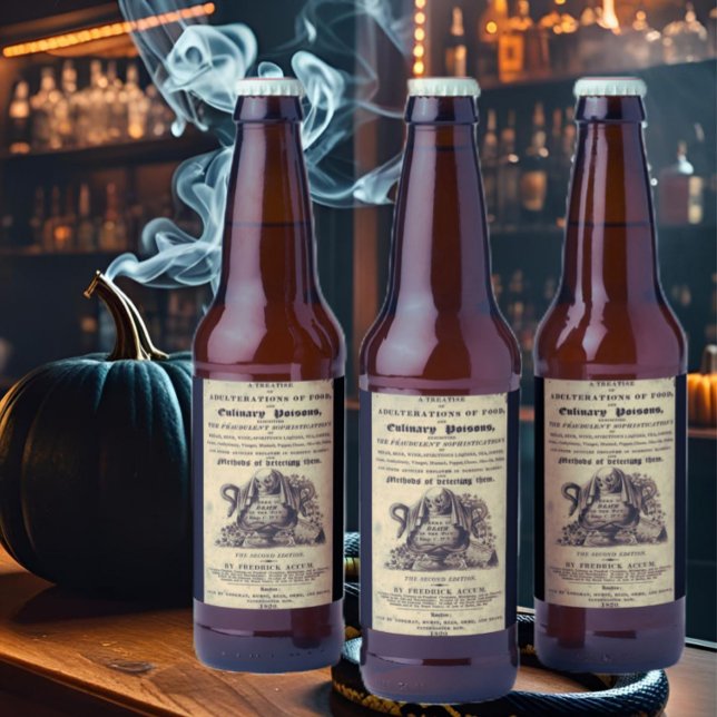 Buch der kulinarischen Gifte aus dem Jahre 1820 an Bierflaschenetikett (Von Creator hochgeladen)