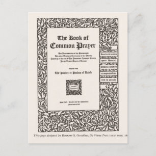 Buch des gemeinsamen Gebet, New York 1800 Postkarte