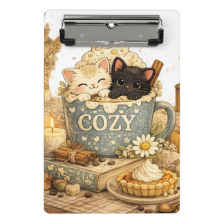 Buch, eine Tasse, Teetassen-Katzen, Warme Vibes, Mini Klemmbrett