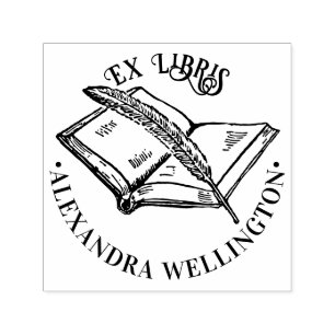 Buch & Feder Ex Libris Bibliotheksbuchname Rund Permastempel