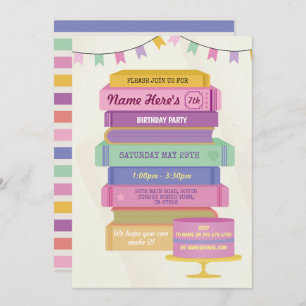 Buch Geburtstagsbibliothek Einladen Rosa Kuchen le Einladung