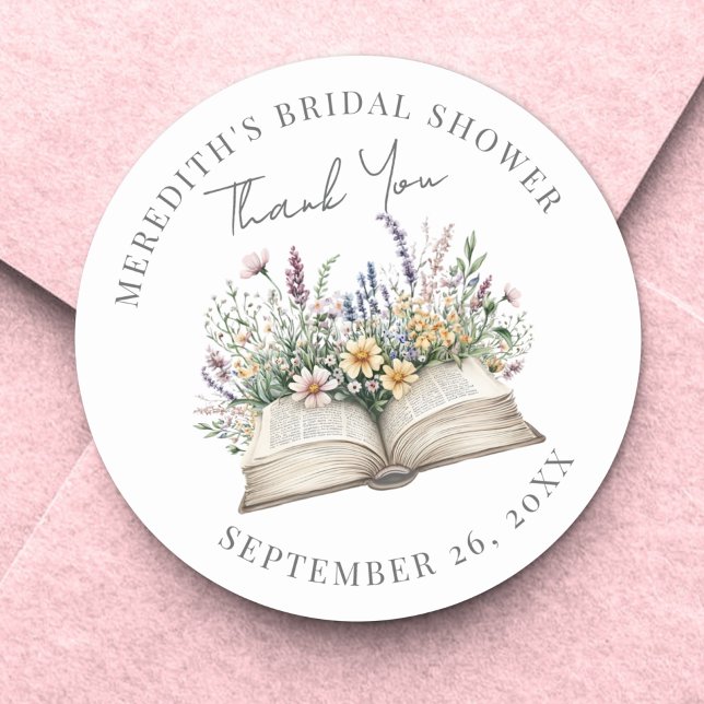 Buch Hochzeitsdusche Dankeschön Runder Aufkleber (Book Bridal Shower Thank You Classic Round Sticker)