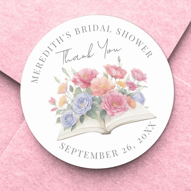Buch Hochzeitsdusche Dankeschön Runder Aufkleber (Book Bridal Shower Thank You Classic Round Sticker)
