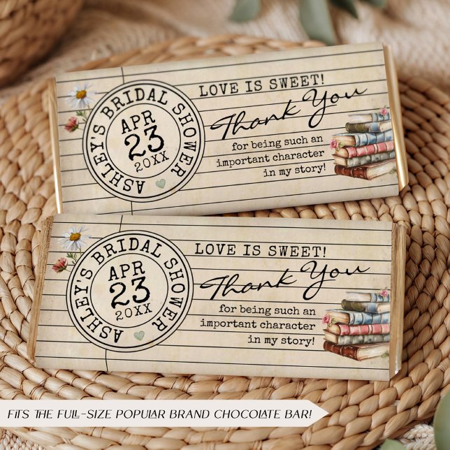 Buch Hochzeitsdusche Schokoladen-Bar Favor-Wrapper (Love is sweet vintage watercolor library card books DIY bridal shower chocolate bar favor wrapper)
