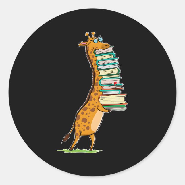 Buch Lesen Giraffe I Liebe Meine Bibliothek Runder Aufkleber (Vorderseite)