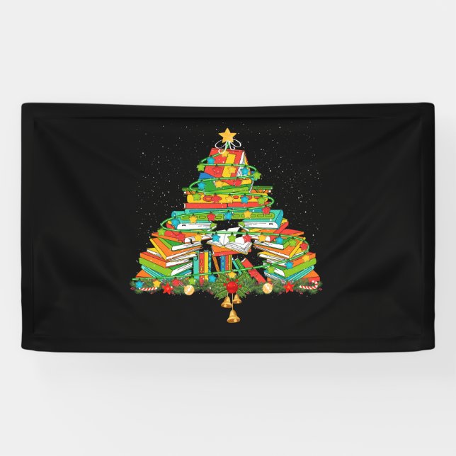 Buch Lover Christmas Tree Bookworm Librarian Banner (Horizontal)